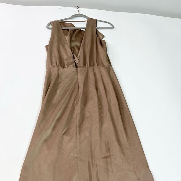 Fame and Partners Maxi Dress Womens 10 Brown Sleeveless Lined Leg Slit Back Zip - Picture 8 of 11